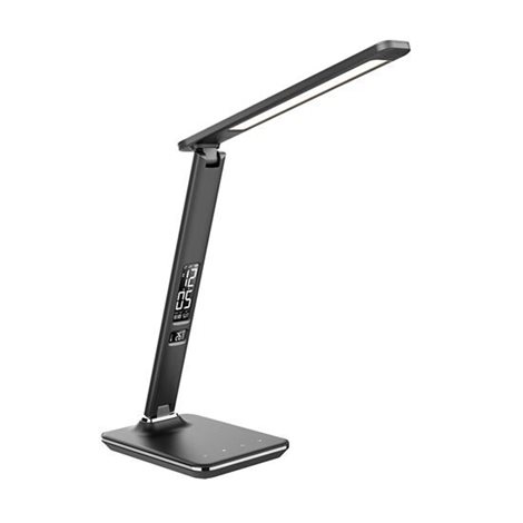 WO45-B LED stolní lampička s displayem, 9W, volba teploty světla, kůže, černá 1
