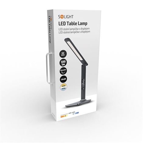 WO45-B LED stolní lampička s displayem, 9W, volba teploty světla, kůže, černá 9