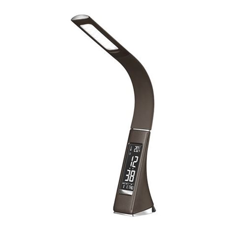 WO46-H LED stolní lampička s displayem, 6W, 4100K, kůže, hnědá 1