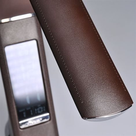 WO46-H LED stolní lampička s displayem, 6W, 4100K, kůže, hnědá 6