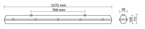 PRIMA LED TUBE 1x120 PC Svítidlo průmyslové provedení bez LED trubic 230V AC 16,2W IP66 7