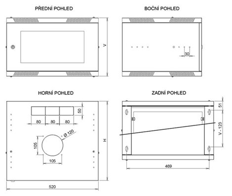 Rozvaděč nástěnný skládaný SENSA LITE 12U 450mm, dveře sklo, RAL 7035, SENSA-L-12U-545-11- 5