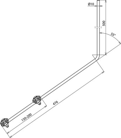 101110 Jímací tyč D 10mm L 1000mm Al -SET- na obou stranách sražené hrany, tvarovaná pod úhlem 55°,  2