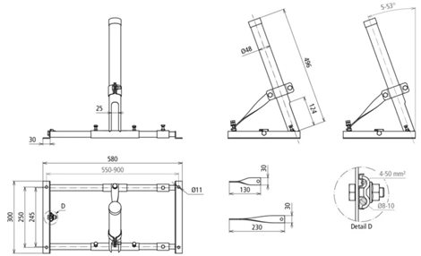 105241 Držák pro plechové střechy pro odstup 550-900mm s trubkou Ø 48mm 2