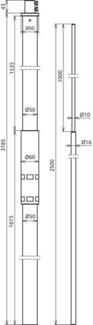 105306 Jímací SET GFK - podp. Trubka  GFK 3200mm + jímací tyč 2500mm 2