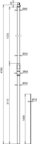 105332 Podpůrná trubka D 50mm L 4700mm GFK/Al 2