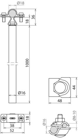105466 Distanční držák Ø 16mm délka 1000mm Al se svorkou PA včetně svorky MV pro HVI light plus 2