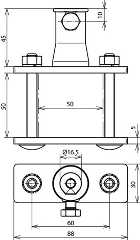 106312 Úchyt na zábradlí pro DEHNiso-Combi s objímkou B 16mm na čtvercové profily - 50x50mm 2