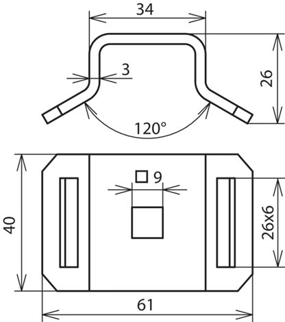 106320 Třmen pro pásku 25mm nerez se čtvercovým otvorem 9 mm, na trubky D 50-300mm 2