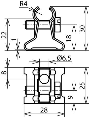 273019 Podpěra vedení s čelistí pro prům. 6-10mm 2