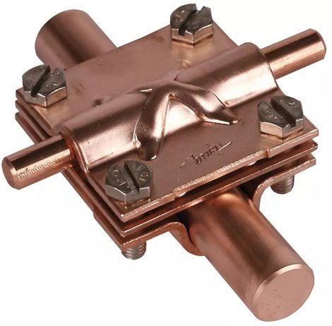 316167 Křížová svorka Cu pro prům. 16/8-10mm, prům. 16/pásek 30mm s mezidestičkou 1