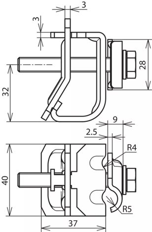 339110 Okapová svorka FeZn pro zaoblení 16-22mm, s dvojitou příložkou pro prům. 8-10mm 2