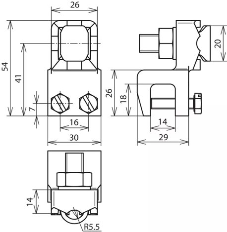 370014 Připojovací svorka litina/Zn rozsah uchycení pasovina 1-12mm, se šroubem KS 2