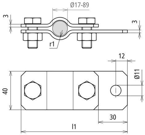 410112 Třmen pro uzemnění potrubí D 48,3mm, FeZn s otvorem pro připojení D 11mm 2