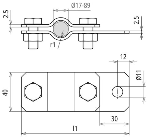410339 Třmen pro uzemnění potrubí D 33,7mm, nerez s otvorem pro připojení D 11mm 2