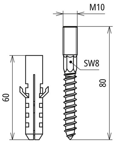 472202 Upevňovací set se 2 kombivruty M 10x20mm NIRO a  2 hmoždinky D 12mm 2
