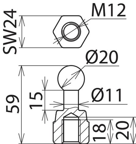 754200 Kulový bod D 20 mm rovný 2
