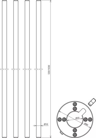 819185 Upevňovací set pro stranový jímač 4 jímače  Alu D=10mm L=1030mm 2