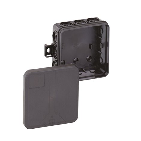 i 12 - Prázdná černá spojovací krabice IP55 85 x 85 x 37 mm s úchyty