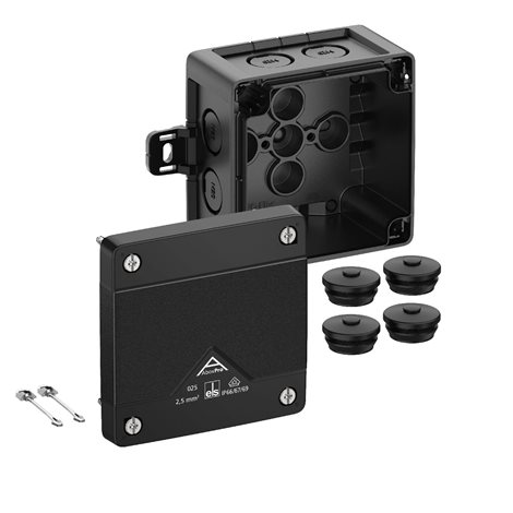 Abox PRO 025 AB-L/SW NEW Krabice na om. prázdná s vnějšími úchyty IP66/IP67/IP69 černá 92x92x60mm