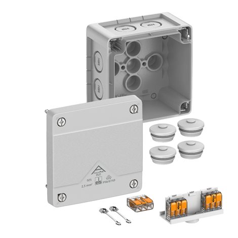 Abox PRO SLK-2,52 NEW Krabice na om. se svorkovnicí wago 221-413 3x3x2,5mm2 šedá 92x92x60mm 1