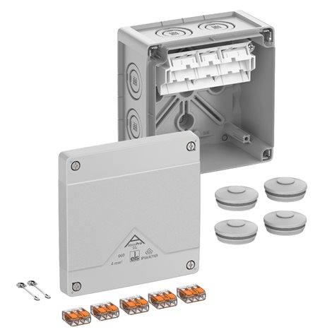 Abox PRO SL-42 NEW Krabice na om. se svorkovnicí wago 221-413 5x3x4mm2 šedá 127x127x75mm