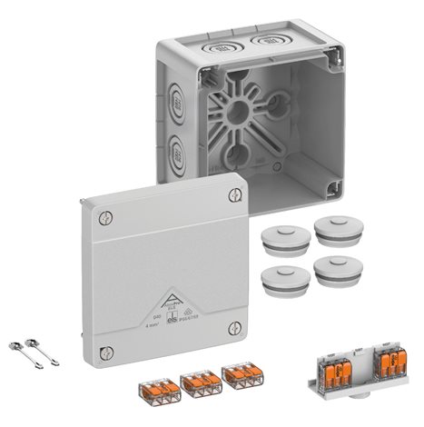 Abox PRO SLK-42 NEW Krabice na om. se svorkovnicí wago 221-413 5x3x4mm2 šedá 102x102x70mm 1