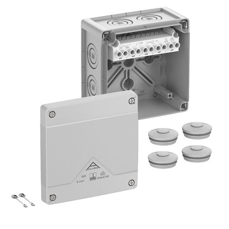 Abox PRO 060-62 NEW Krabice na om. se svorkovnicí 1x5x6mm2 IP66/IP67/IP69 šedá 127x127x75mm 1