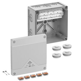 Abox PRO SLK-62 NEW Krabice na om. se svorkovnicí wago 221-613 5x3x6mm2 šedá 152x152x85mm