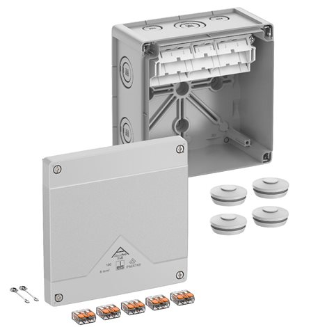 Abox PRO SLK-62 NEW Krabice na om. se svorkovnicí wago 221-613 5x3x6mm2 šedá 152x152x85mm 1