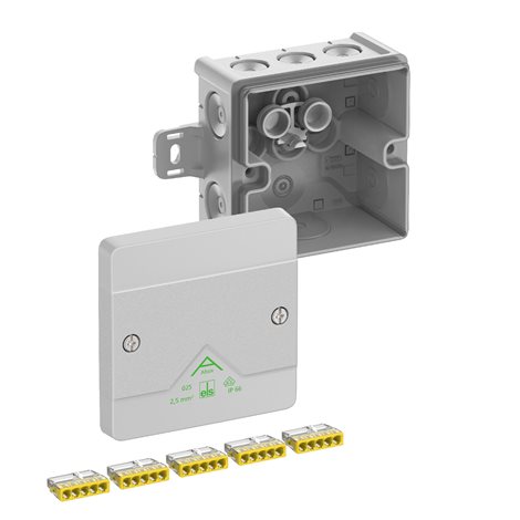 Abox 025 AB-2,52 NEW Krabice na om. se svorkovnicí 5x5x2,5mm2 s vnějšími úchyty IP66 šedá 87x87x52mm
