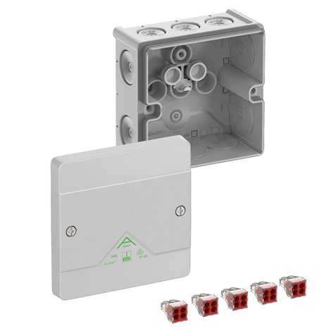 Abox 040-42 Krabice na om. se svorkovnicí 5x4x4mm2 IP66 šedá 102x102x57mm