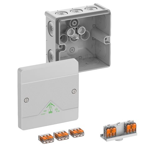 Abox SLK-42 NEW Krabice na om. se svorkovnicí wago 221-413 5x3x4mm2 IP66 šedá 102x102x57mm