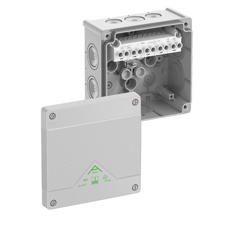 Abox 060-62 NEW Krabice na om. se svorkovnicí 1x5x6mm2 IP66 šedá 127x127x70mm 1