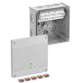 Abox SLK-62 NEW Krabice na om. se svorkovnicí wago 221-613 5x3x6mm2 IP66 šedá 152x152x80mm