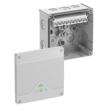 Abox 100-102 NEW Krabice na om. se svorkovnicí 1x5x10mm2 IP66 šedá 152x152x80mm