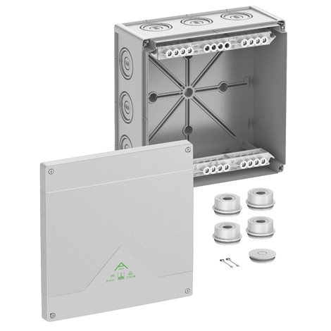 Abox 350-352 NEW Krabice na om. se svorkovnicí 1x5x35mm2 IP55/IP66 šedá 252x252x120mm