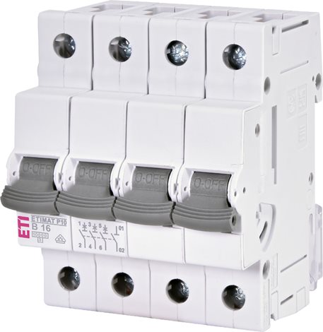 Jistič ETIMAT P10 3p+N B16, 3+N, char. B, Icn = 10kA, In = 16A, Un = 415V AC 2