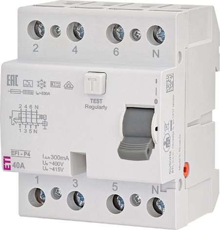 EFI-P4 A 40/0,3 10kA Proudový chránič 3+N-pólový 4M typ A In = 300mA 1