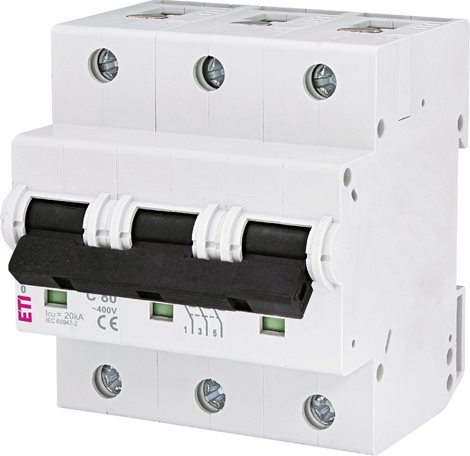 ETIMAT 10 3p C80 Jistič 3-pólový, char. C, Icn = 20kA, In = 80A, Un = 400V AC 1