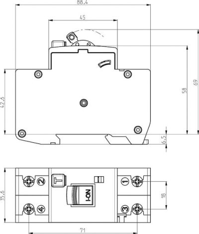 KZS-2M2p A B32/0,03 10kA Kombinovaný chránič 2-pólový, 2M, typ A, char. B, IΔn = 30mA, Icn = 10kA, I