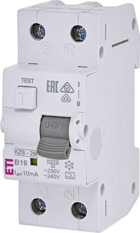 KZS-2M 1p+N A B16/0.01 10kA Kombinovaný chránič 1p+N, 2M, typ A, char. B, IΔn = 10mA, Icn = 10kA, In 2