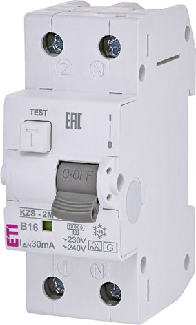 KZS-2M 1p+N A G/KV B16/0,03 10kA Kombinovaný chránič G/KV (zpožděný) 1p+N, 2M, typ A, char. B, IΔn = 2