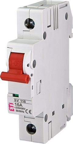 SV 116 1p 16A Hlavní vypínač SV 116, 1-pólový, kat. AC-23B, In = 16A, Un = 230/400V AC, lze použít s 2