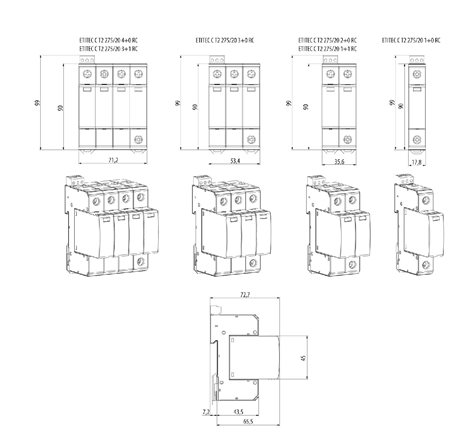 ETITEC C T2 275/20 4+0 Svodič přepětí ETITEC C T2 275/20 4+0, 4-pólový, In = 20kA (8/20μs), Imax = 4 1