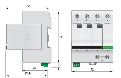 ETITEC V T12 280/12,5 3+1 Svodič přepětí ETITEC V T12 280/12,5 3+1, 4-pólový, In = 20kA (8/20μs) 2
