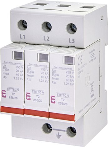 ETITEC V T2 255/20 3+0 Svodič přepětí ETITEC V T2 255/20 3+0, 3-pólový, In = 20kA (8/20	 1