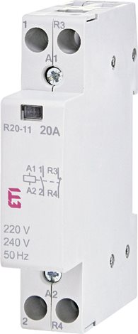 R 20-11 230V Modulární stykač R 20-11 230V, 2-pólový, 1M, kontakty 1xNO + 1xNC, In = 20A, Un = 230V  2