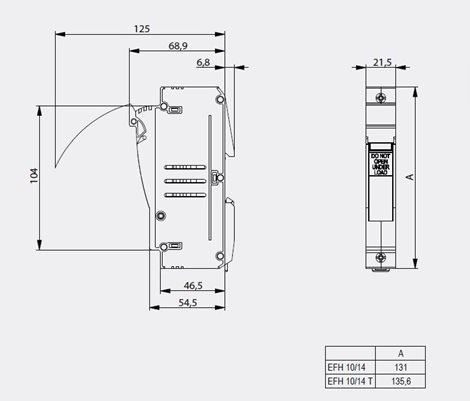 EFH 10/14 DC 1p Pojistkový odpojovač pro pojistky 10x 85(14x85) 1500V DC do 40A 2
