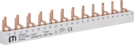 SKN0021/10 Propojovací lišta SKN0021/10, 1+N, šířka 12 modulů, In = 63A, S = 10mm², typ konektoru: S